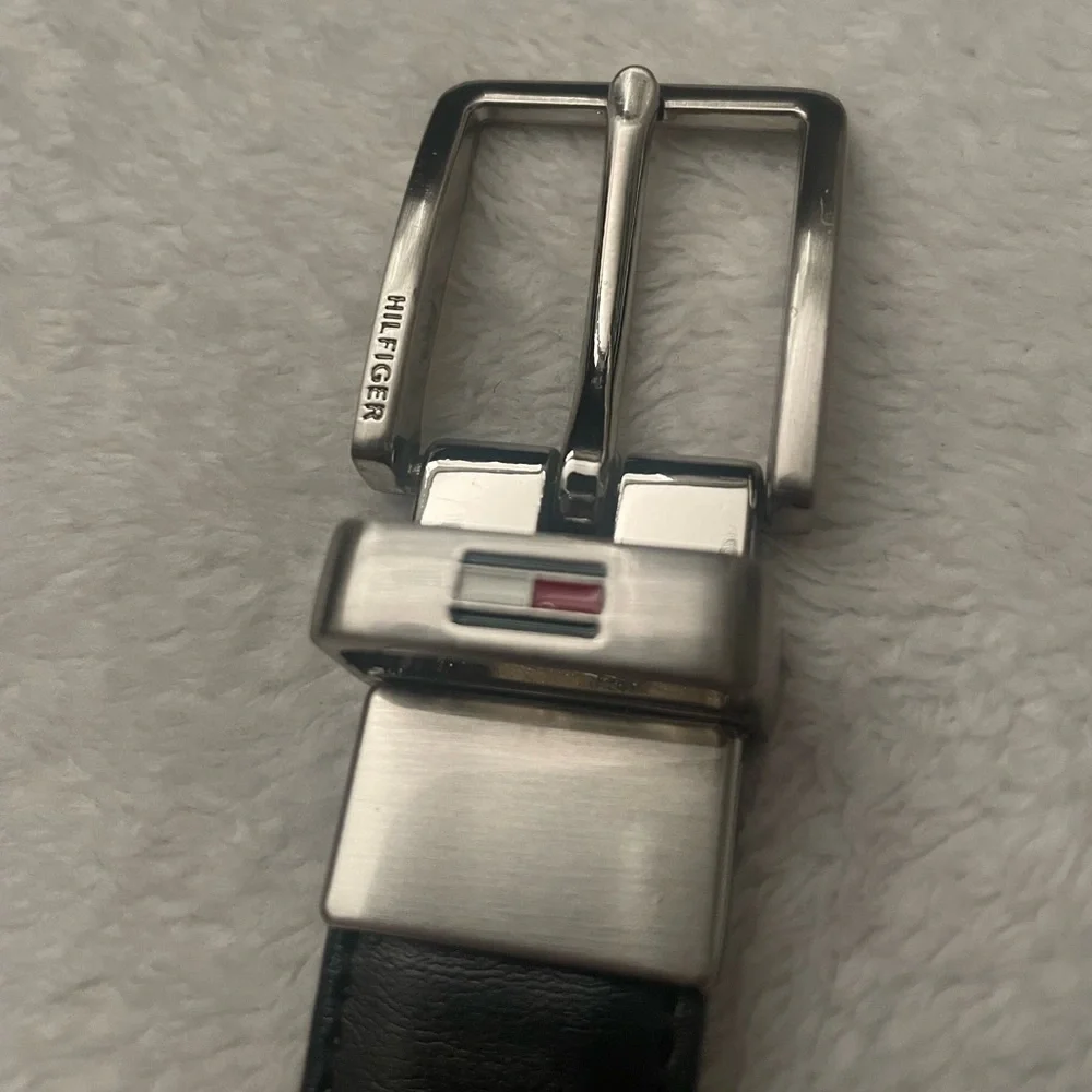 Tommy Hilfiger Boys Black and Brown Leather Belt with Silver Buckle